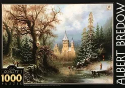 Puzzle Bredow: paisagem de inverno romântica com patinadores em um castelo