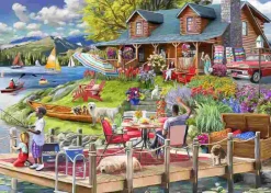 Puzzle Cabine com vista para o lago, tempo na montanha