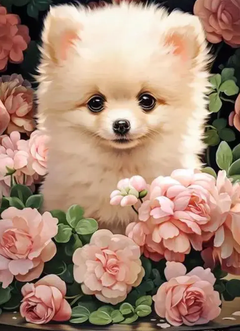 Puzzle Cachorro Pomerânia em Rosas