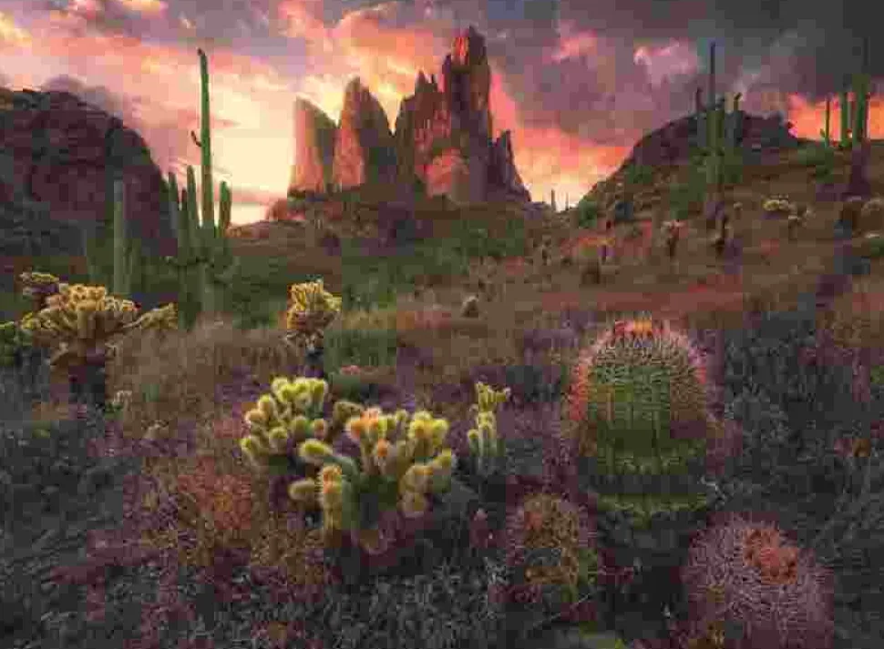 Puzzle Cactos ao anoitecer