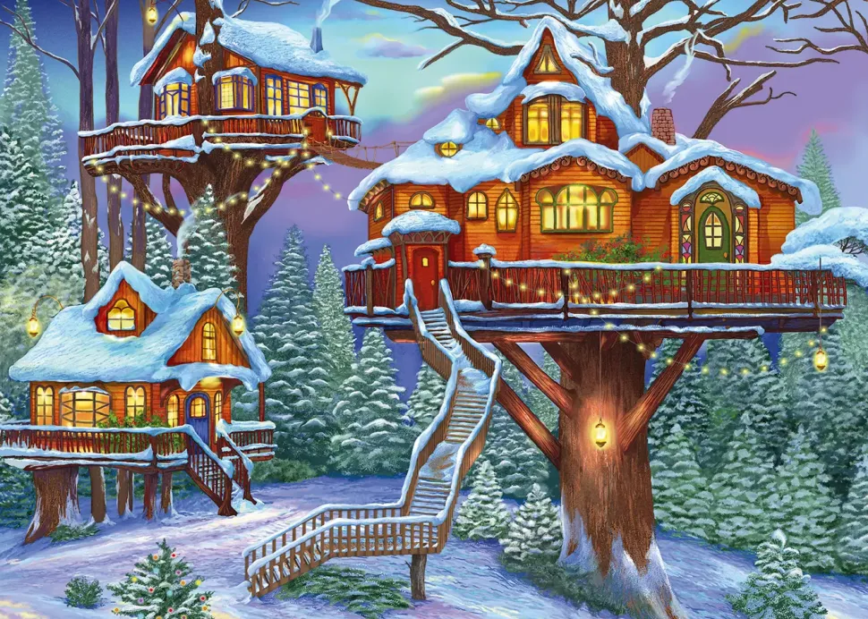 Puzzle Casa da árvore de inverno