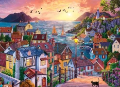 Puzzle Cidade costeira ao pôr do sol