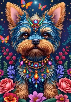 Puzzle Cão na terra das flores