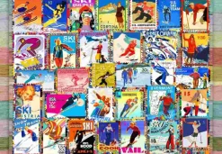 Puzzle Colagem de pôsteres de carimbo de esqui