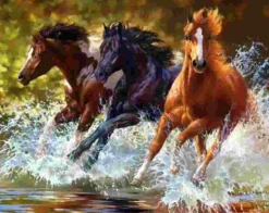 Puzzle Diamant painting: Cavalos no rio 30x40cm