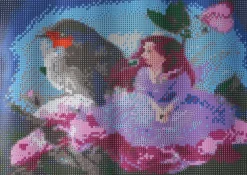 Puzzle Diamond Painting Vtá膷ik s kvetinovou vílou 30x40cm