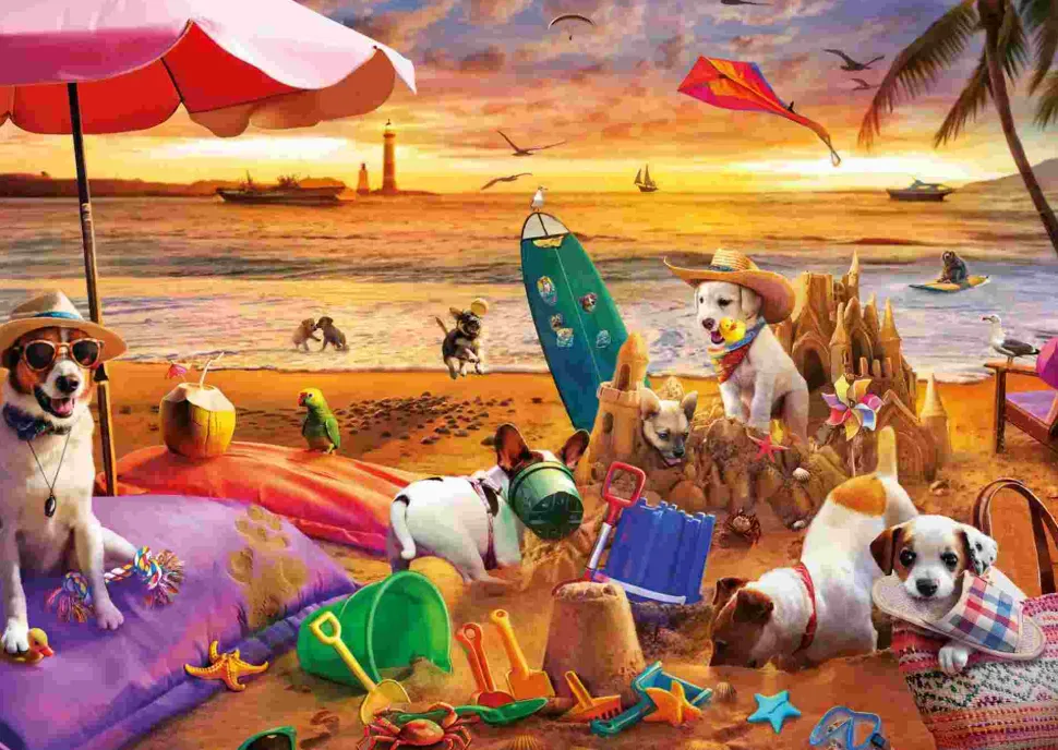 Puzzle Dogs Playing on the Beach