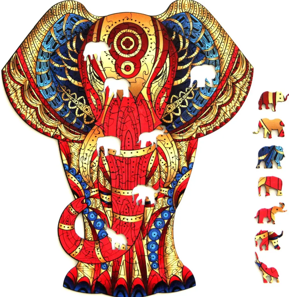 Puzzle Elefante de madeira colorida