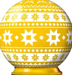 Puzzle Enfeite de Natal amarelo Puzzleball 3D com padrão norueguês