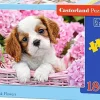Puzzle Filhote de cachorro em flores rosa