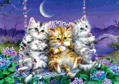 Puzzle Gatinhos balançando ao luar