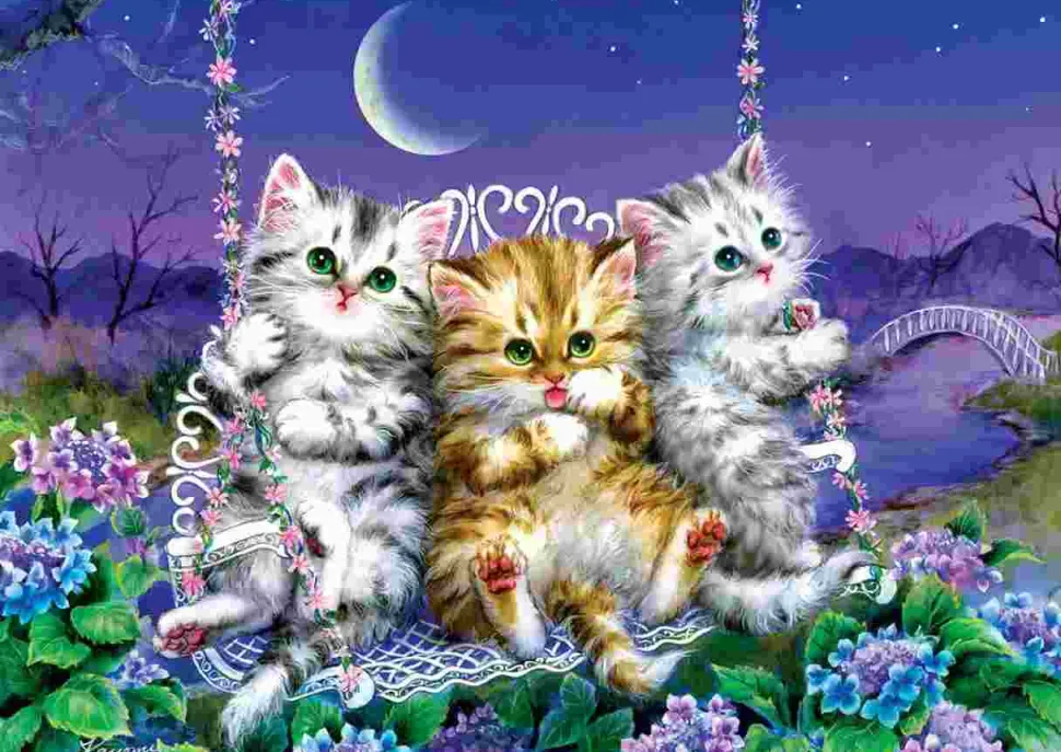 Puzzle Gatinhos balançando ao luar