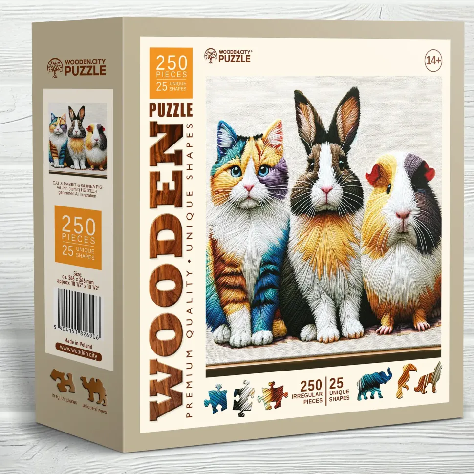 Puzzle Gato, coelho e porquinho da índia