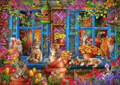 Puzzle Gatos de prateleira de janela