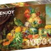 Puzzle Josef Schuster: Natureza morta com flores de frutas e um papagaio
