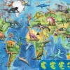 Puzzle Mapa sveta s dinossauroami