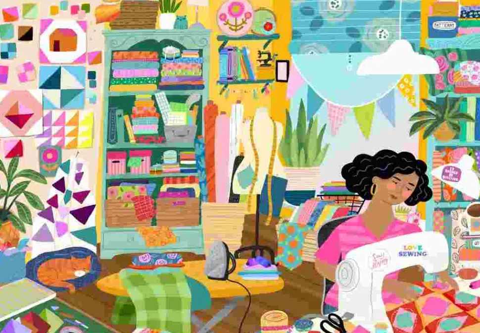 Puzzle Meu lugar feliz é na sala de costura