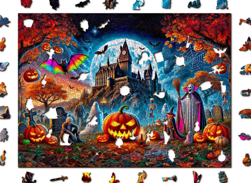 Puzzle Noite de abóbora fantasmagórica de madeira