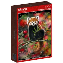 Puzzle Panda vermelha senta-se em um galho