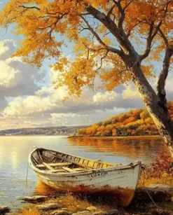 Puzzle Pintura Diamant: Barco na costa 30x40cm