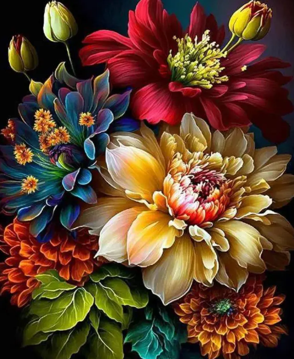 Puzzle Pintura Diamant: Bouquet com peónias 30x40cm