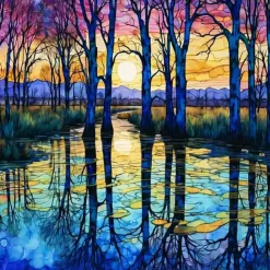 Puzzle Pintura Diamant: Bétulas junto ao lago 30x40cm