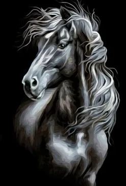 Puzzle Pintura Diamant: Cavalo preto e branco - desenho 30x40cm