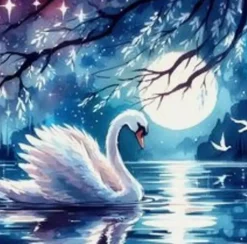 Puzzle Pintura Diamant: Cisne na lua cheia 30x40cm