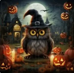 Puzzle Pintura Diamant: Coruja no Dia das Bruxas 30x40cm