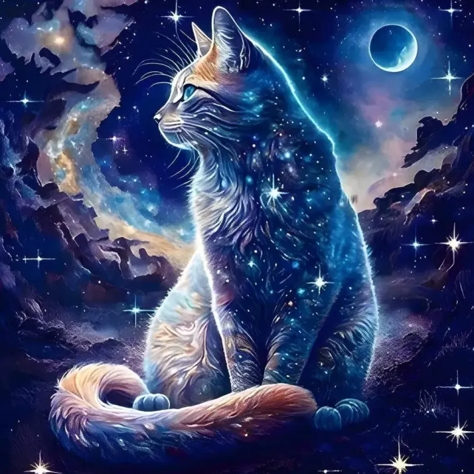 Puzzle Pintura Diamant: Gato ao luar 30x40cm