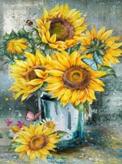 Puzzle Pintura Diamant: Girassóis num vaso 30x40cm