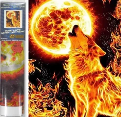 Puzzle Pintura Diamant: Lua cheia ardente 30x40cm