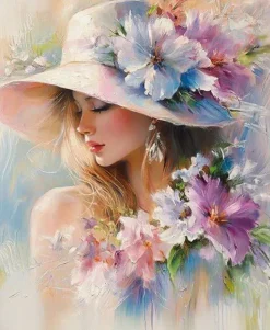 Puzzle Pintura Diamant: Mulher com flores 30x40cm