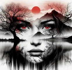 Puzzle Pintura Diamant: Mulher no lago 30x40cm