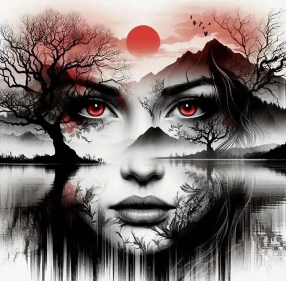 Puzzle Pintura Diamant: Mulher no lago 30x40cm