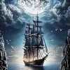Puzzle Pintura Diamant: Navio na lua cheia 30x40cm