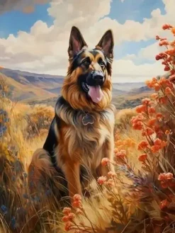 Puzzle Pintura Diamant: Pastor alemão nas montanhas 30x40cm