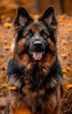 Puzzle Pintura Diamant: Pastor alemão em flores 30x40cm