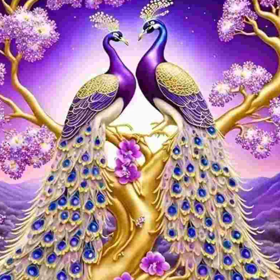 Puzzle Pintura Diamant: Pavões num ramo 30x40cm