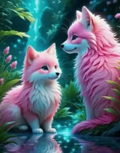 Puzzle Pintura Diamant: Raposas cor-de-rosa 30x40cm