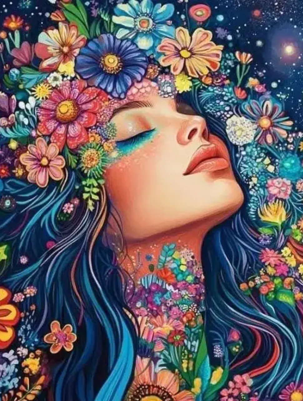 Puzzle Pintura Diamant: Rapariga com flores 30x40cm