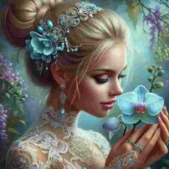 Puzzle Pintura Diamant: Rapariga com uma orquídea 30x40cm