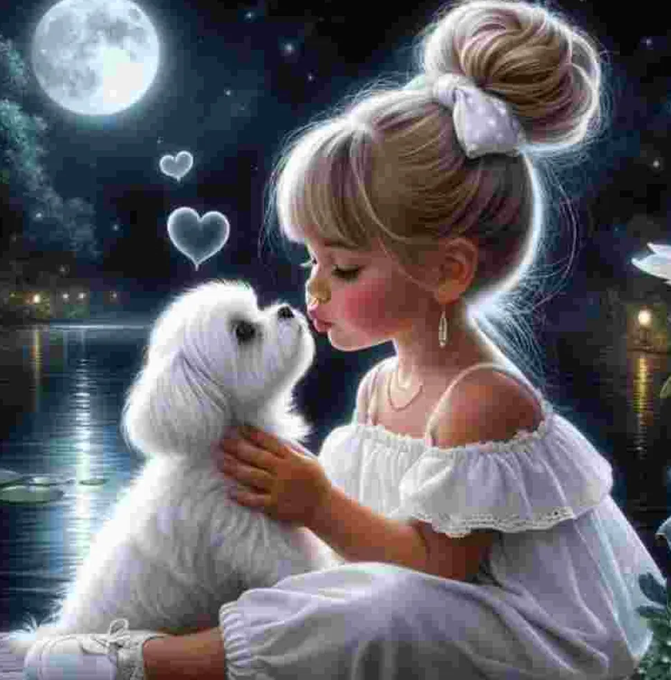 Puzzle Pintura Diamant: Rapariga com um cão 30x40cm