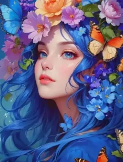 Puzzle Pintura Diamant: Rapariga com flores no cabelo 30x40cm