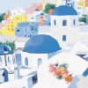 Puzzle Pintura Diamant: Telhados azuis em Santorini 30x40cm
