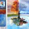 Puzzle Pintura Diamant: Uma árvore das quatro estações 30x40cm