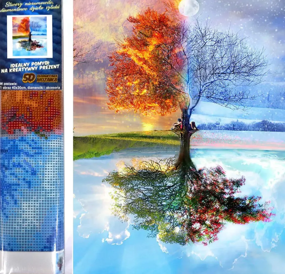 Puzzle Pintura Diamant: Uma árvore das quatro estações 30x40cm