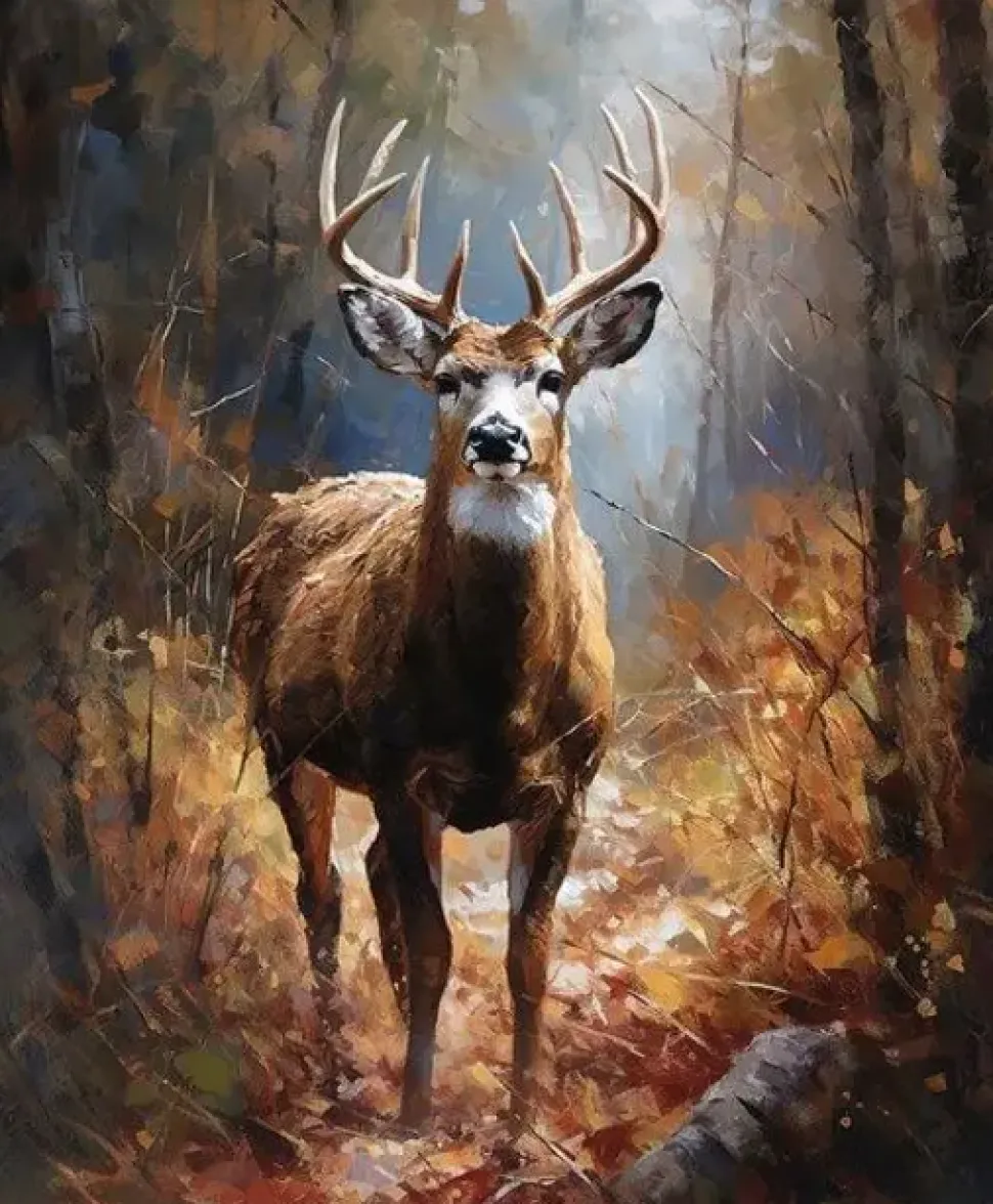 Puzzle Pintura Diamant: Veado na floresta 30x40cm