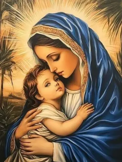 Puzzle Pintura Diamant: Virgem Maria com criança 30x40cm