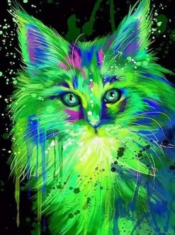Puzzle Pintura diamantada: Gato fluorescente 30x40 cm